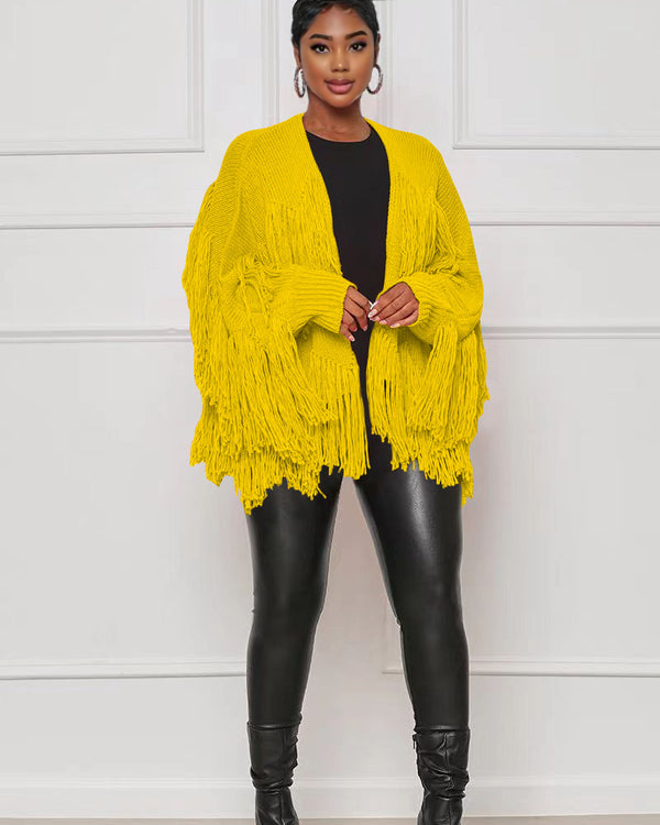 FEELING ALIVE FRINGE CARDIGAN YELLOW