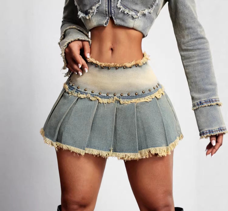 Raw Edge Denim Midi Skirt for Summer Casual Streetwear