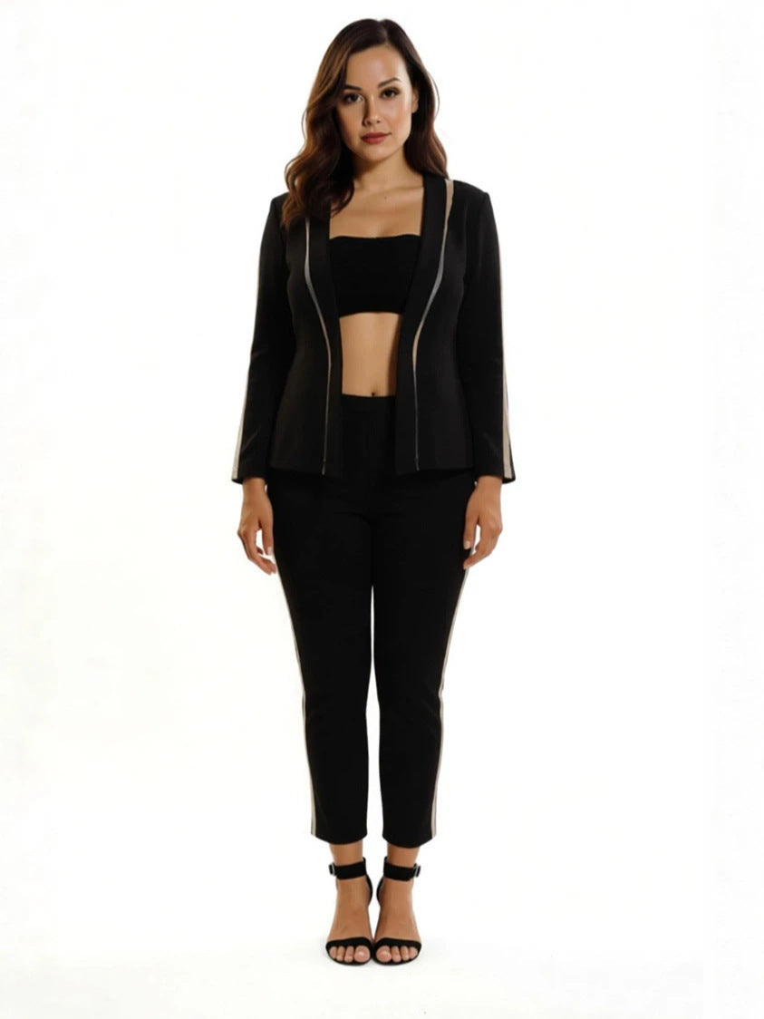 Mesh Patchwork See-Through Blazer & Pants Two-Piece Set