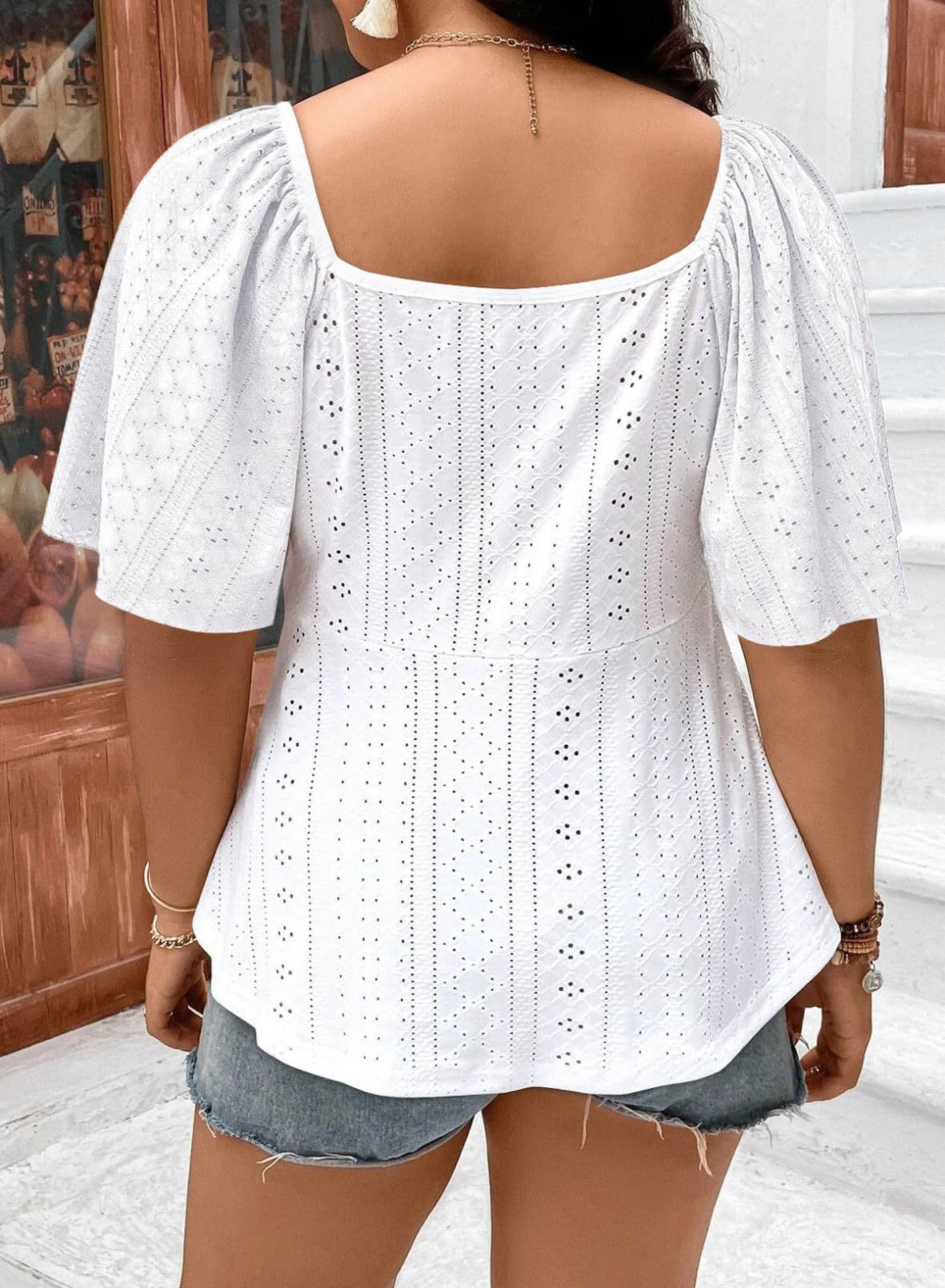 Plus Size Pleated Tie-Waist Short-Sleeve Top for Casual Wear