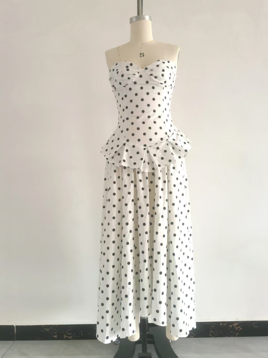 Plus Size Polka-Dot Slim-Waist Slim-Fit Maxi Dress for Summer
