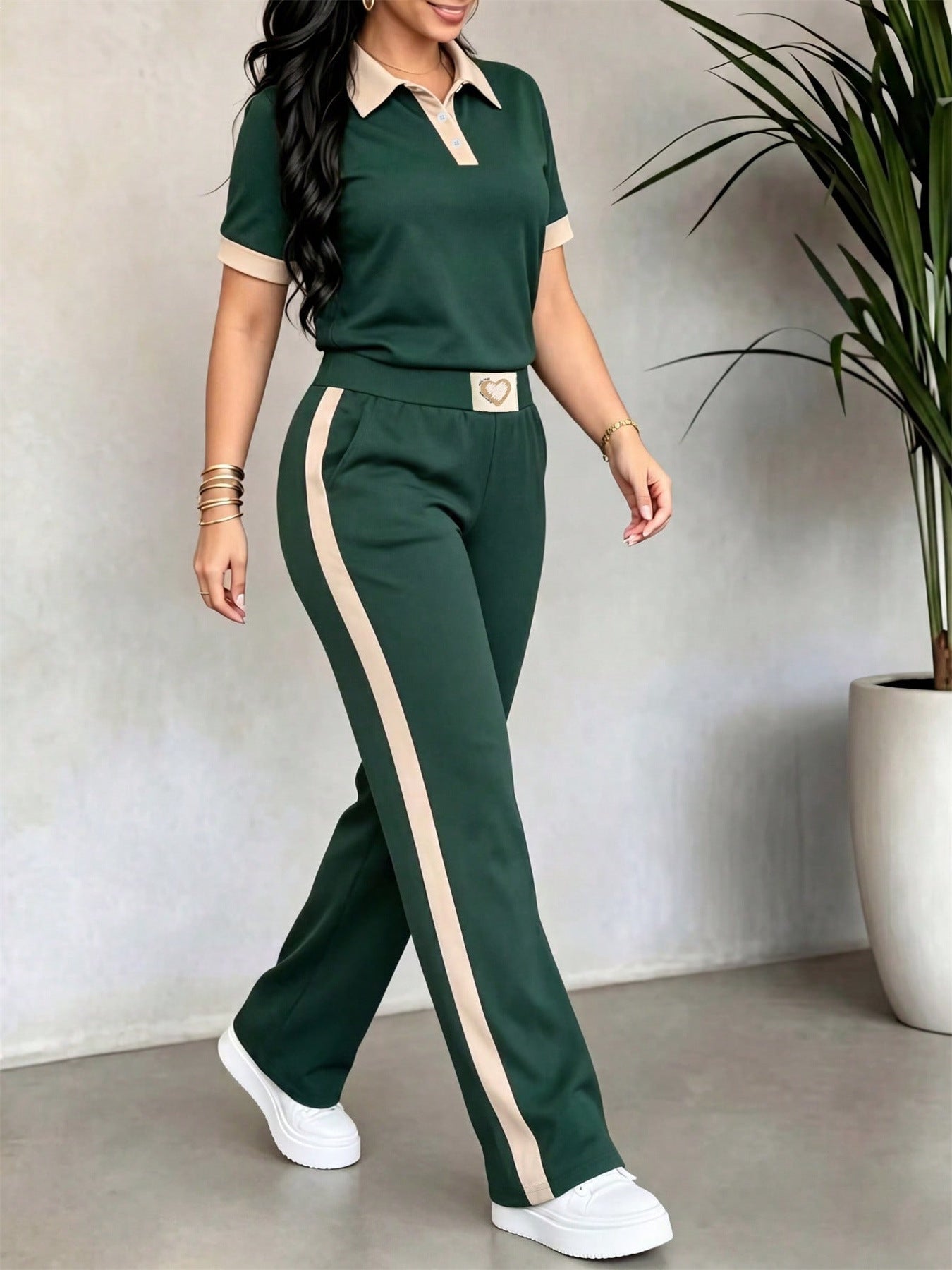 Short-Sleeve Shirt & Pants Two-Piece Set for Spring/Summer Casual