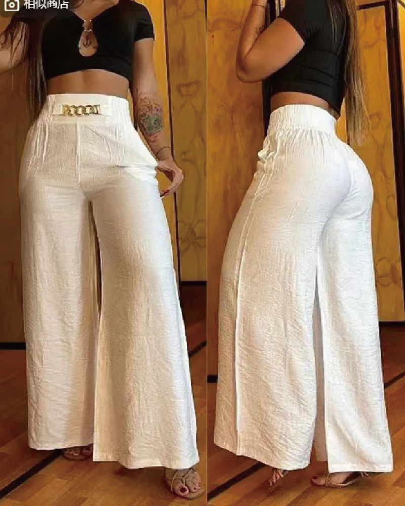 Metallic Graphic Print Pants White