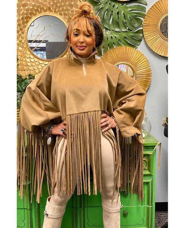 Batwing Sleeve Poncho KHAKI