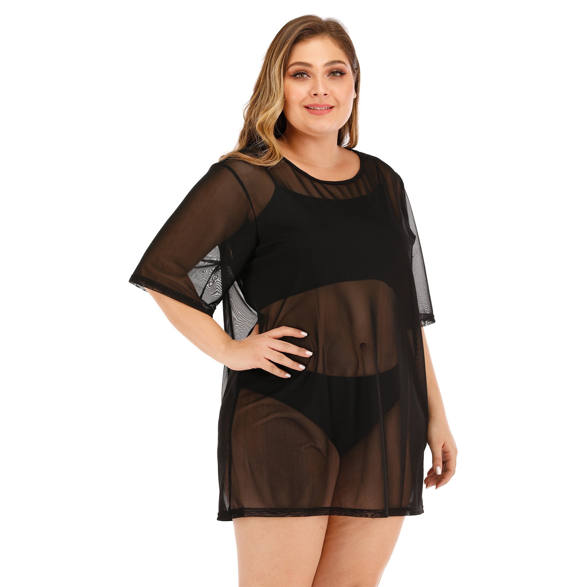 Plus Size Mesh See-Through Bikini Beach Cover-Up Dress