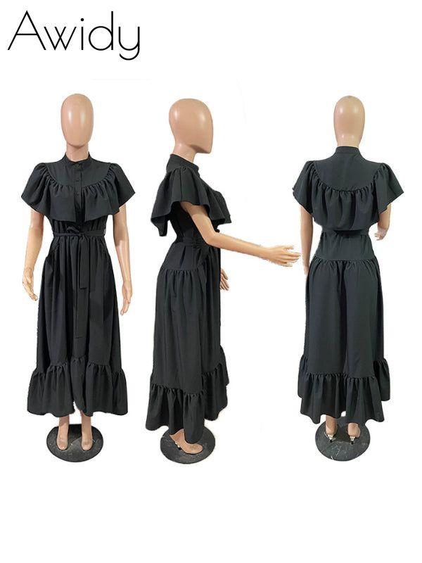 Solid Ruffle Shirt Dress