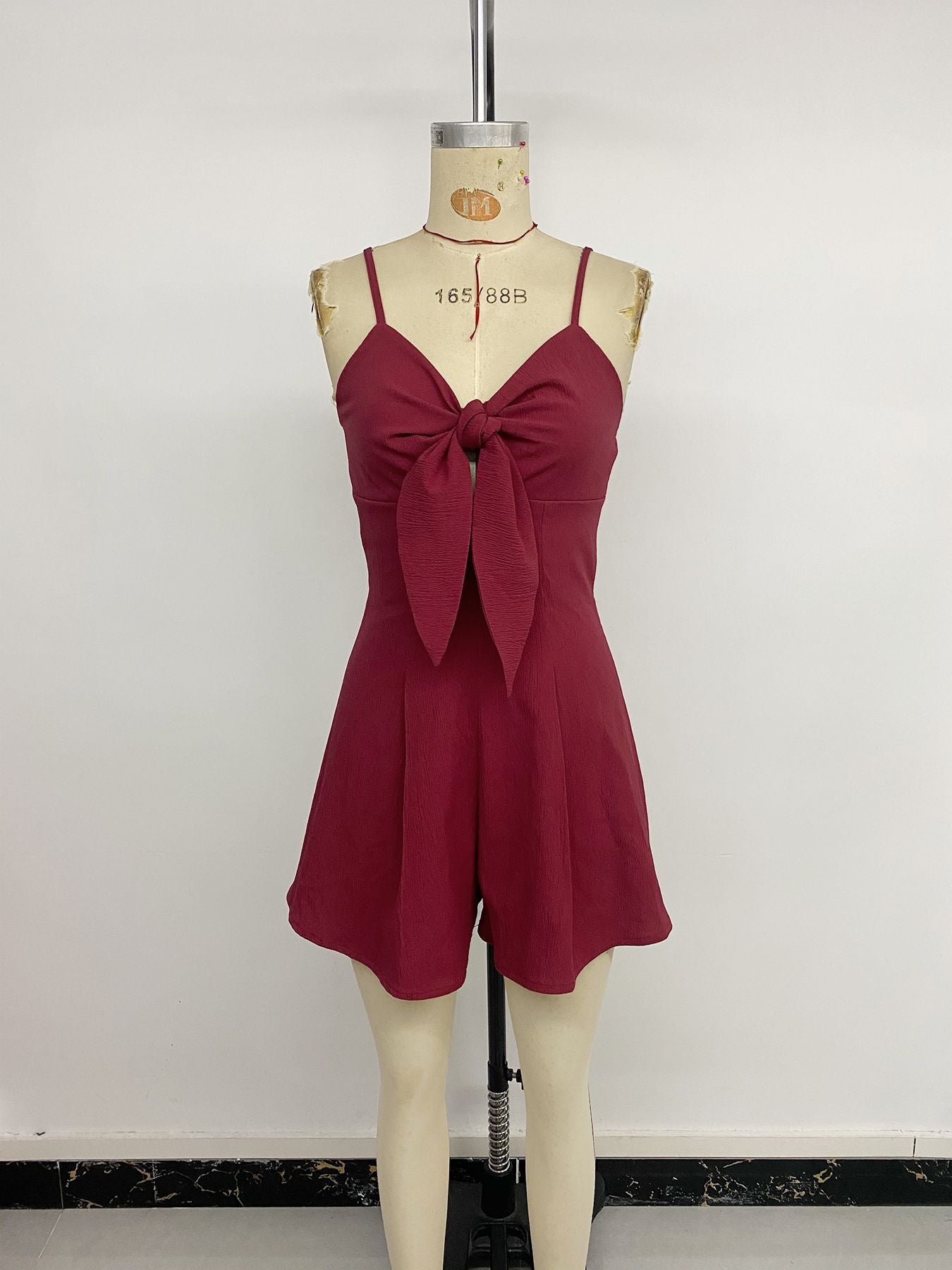 Solid Bow Strap V-Neck Romper for Spring/Summer Casual