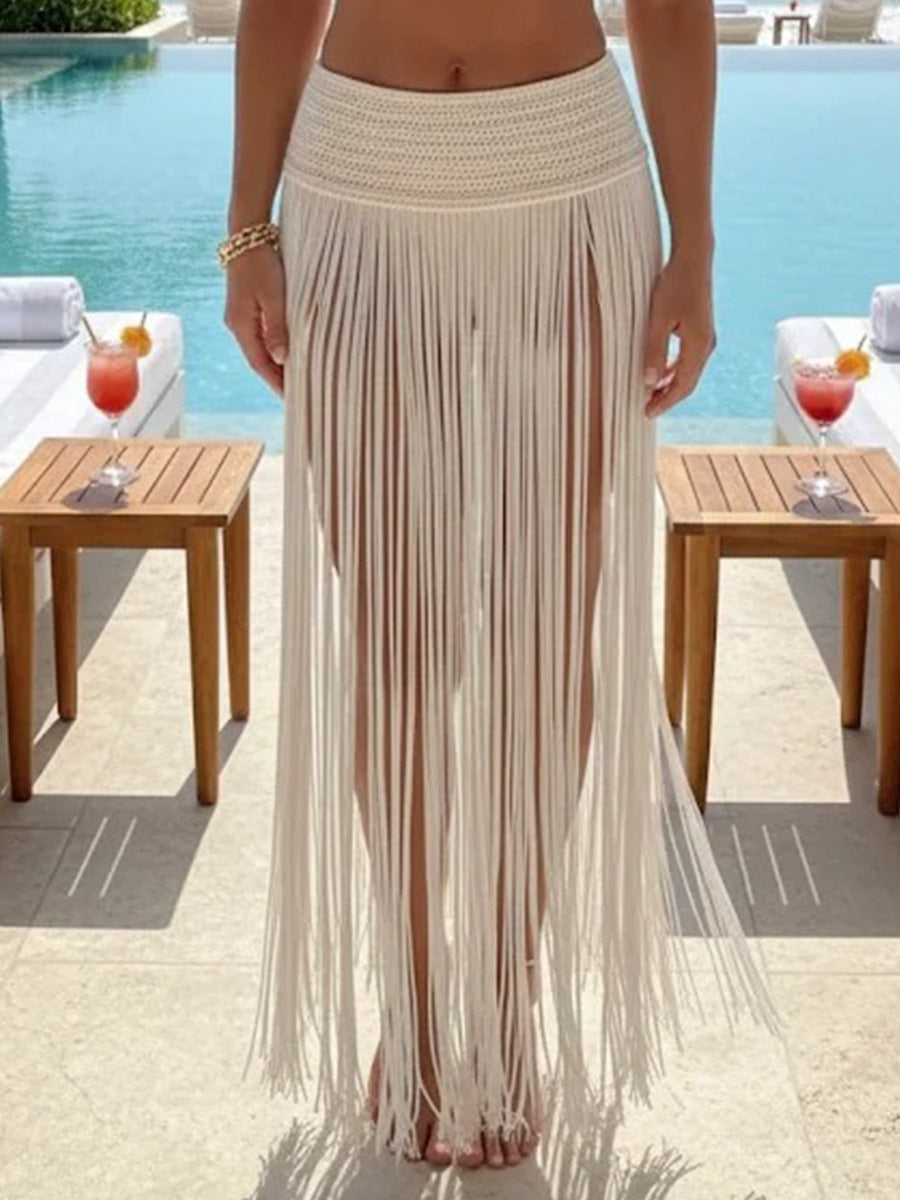 Crocheted Fringe See-Through Beach Skirt for Summer Beachwear