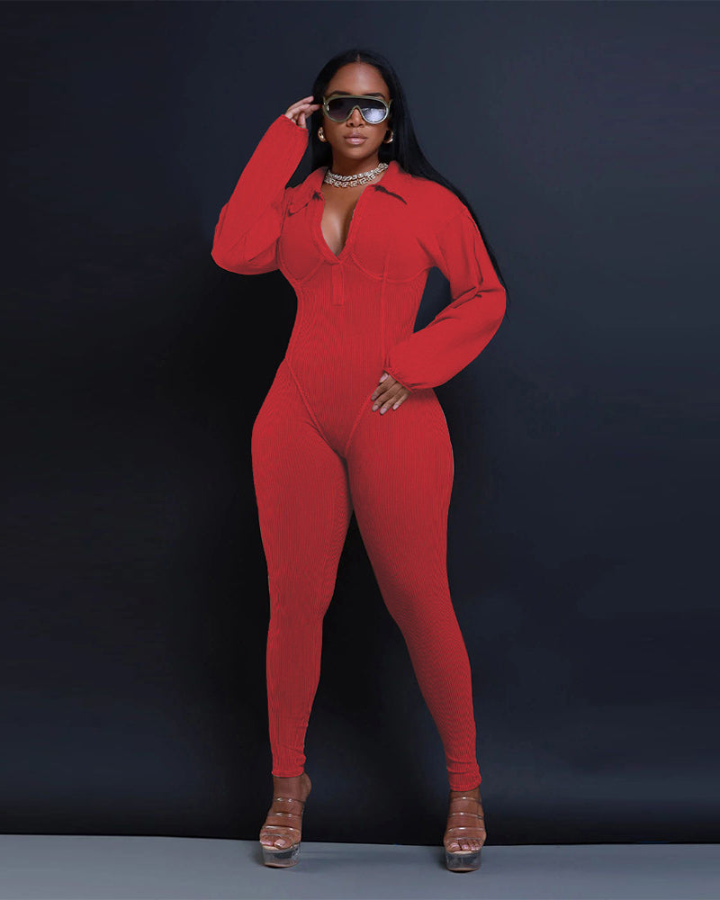 Baddie Mineral Washed Corset Jumpsuit RED