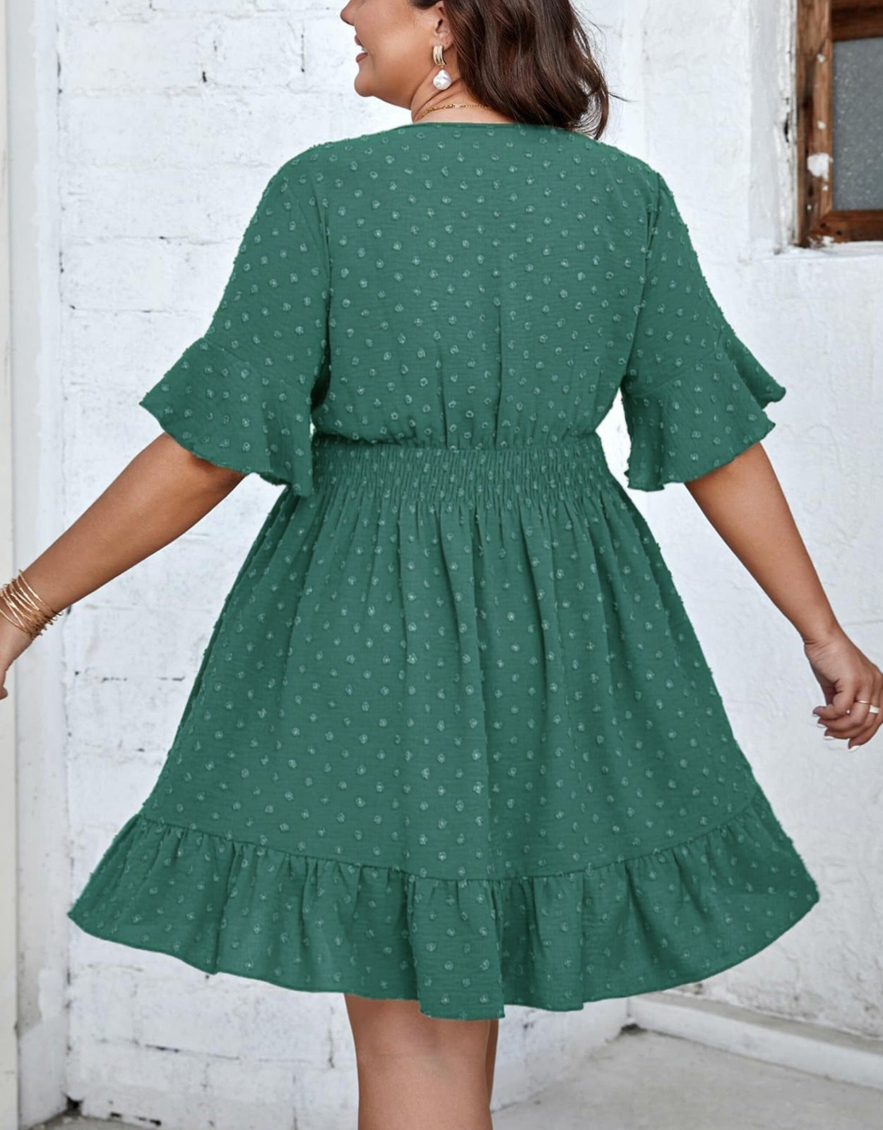 Plus Size Solid Short-Sleeve Dress for Casual Wear