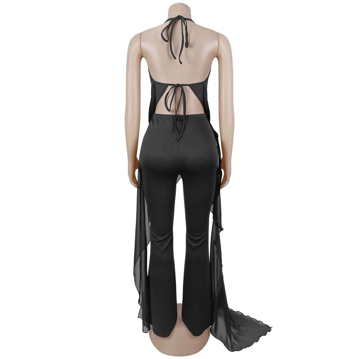Halter Cowl Neck Irregular Tassel Top & Wide Leg Pants Set for Casual Wear
