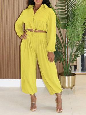 Solid Drawstring Shirt & Jogger Pants Set