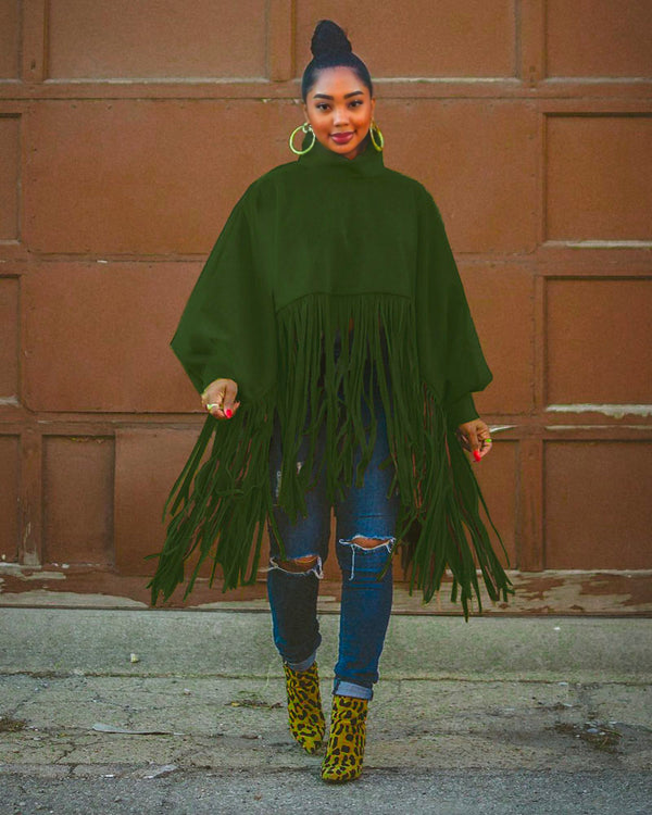 Batwing Sleeve Poncho DARK GREEN