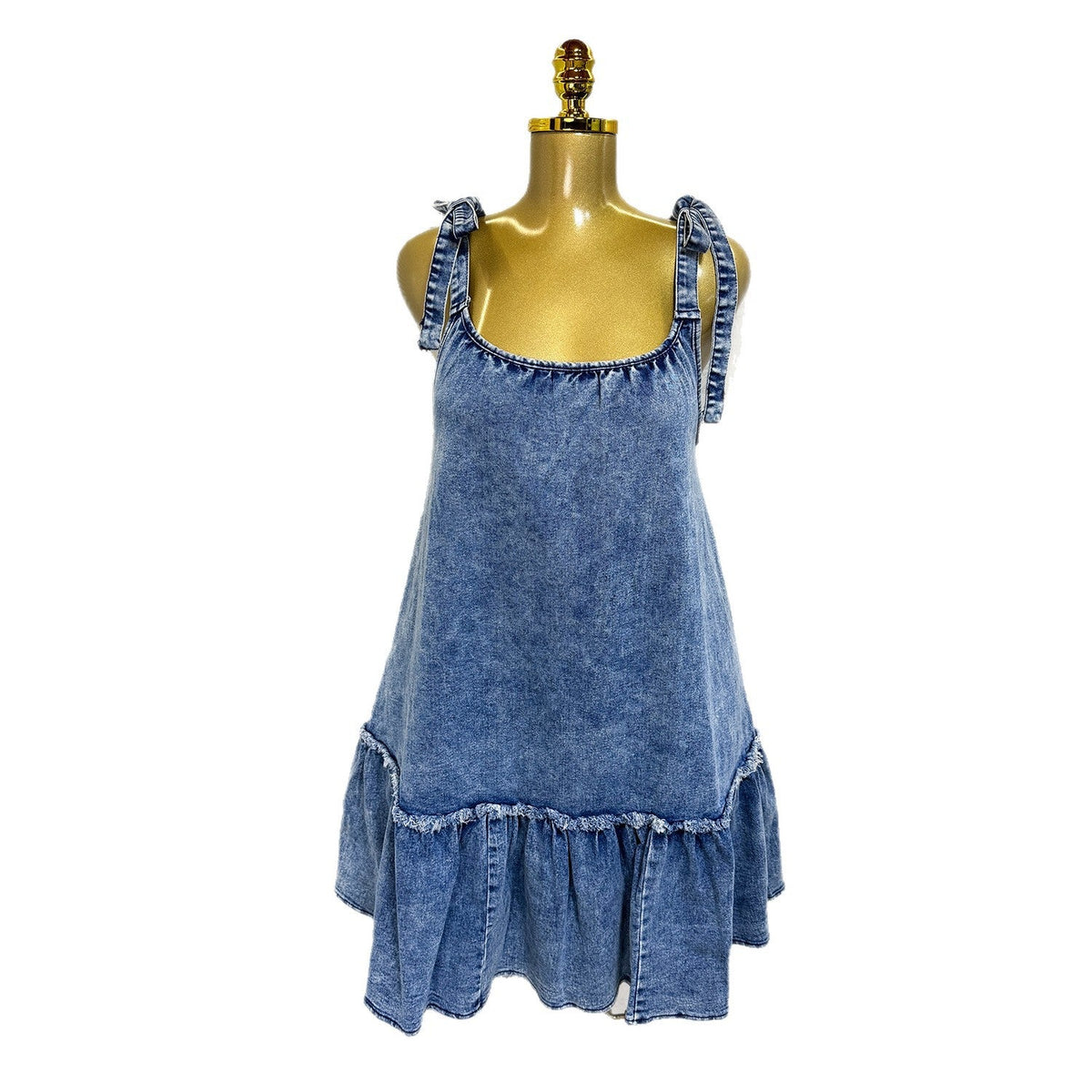 Patchwork Spaghetti Strap Lace-Up Denim Dress for Summer Casual