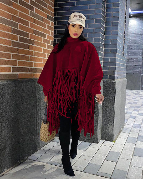 Batwing Sleeve Poncho WINE