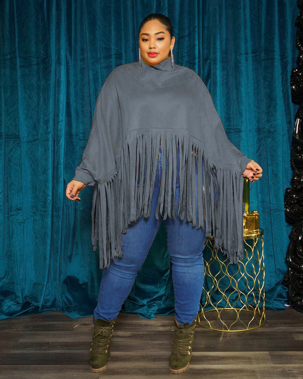 Batwing Sleeve Poncho GRAY