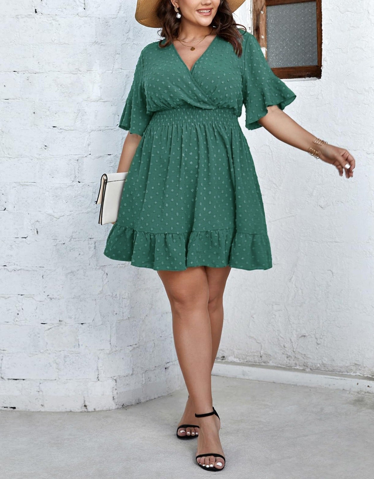 Plus Size Solid Short-Sleeve Dress for Casual Wear