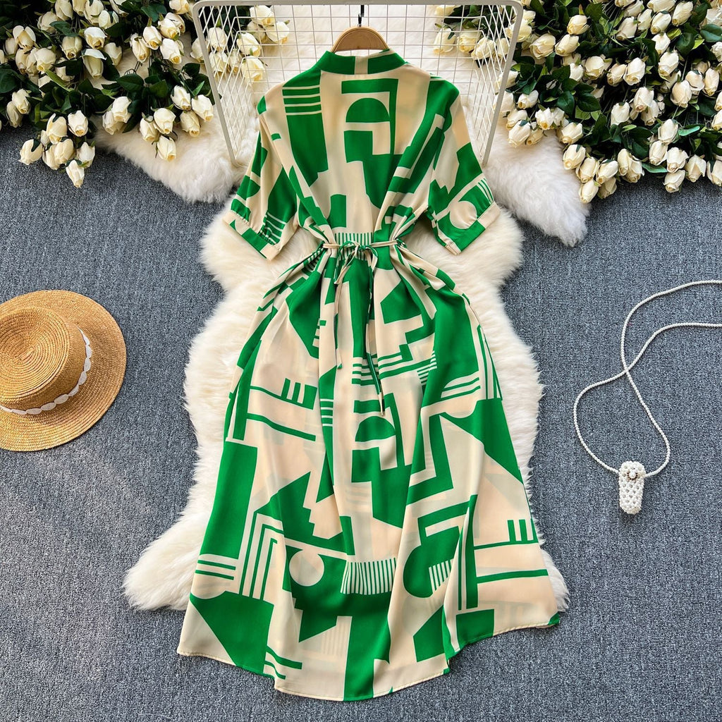 Printed Lace-Up Maxi Dress for Summer Holidays