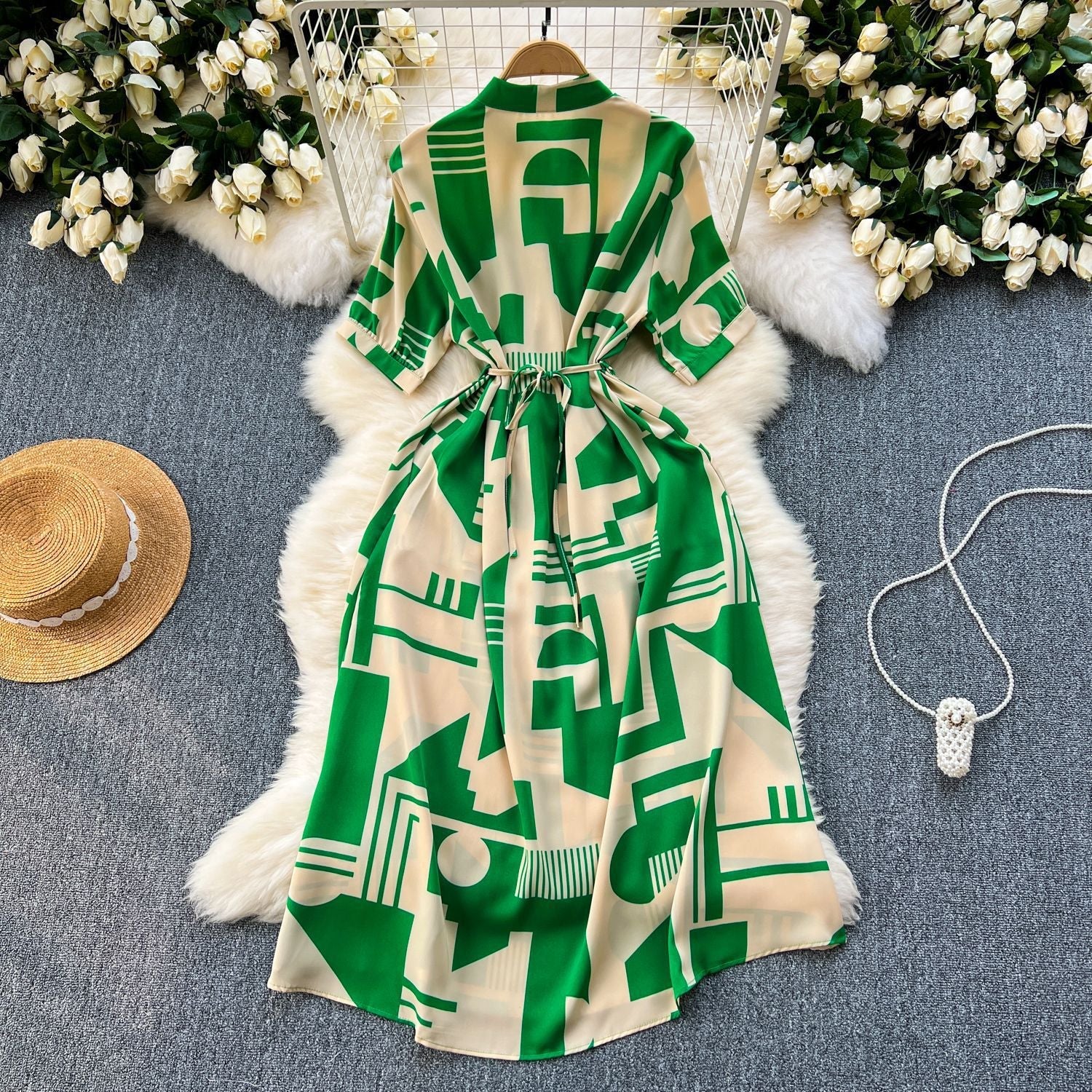 Printed Lace-Up Maxi Dress for Summer Holidays