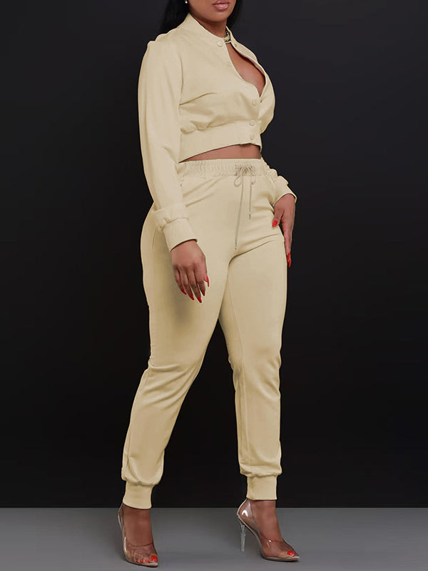 Solid Bomber Jacket & Pants Set