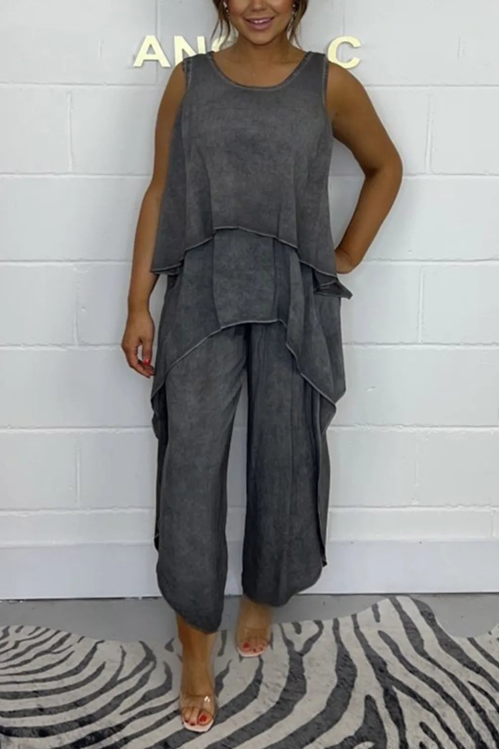 Solid Color Irregular Three piece Outfit