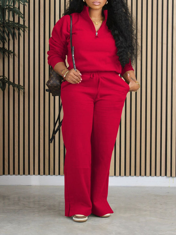 Ensemble sweat-shirt zippé et pantalon uni