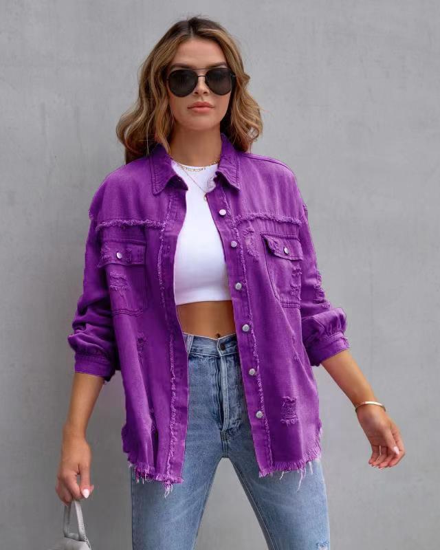 Raw Edges And Holes Casual Denim Jacket