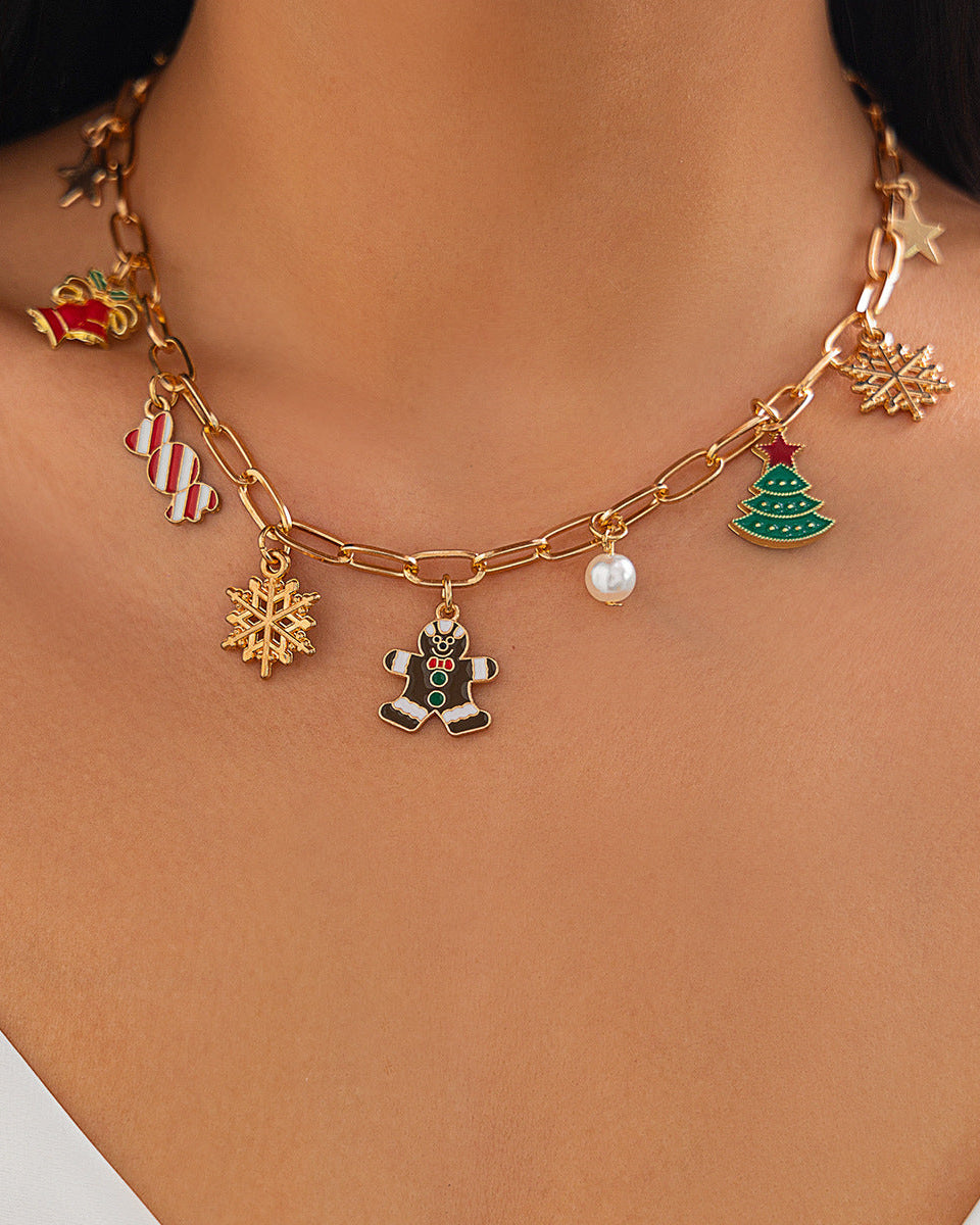 Christmas Fashion Bell Christmas Tree Necklace Set