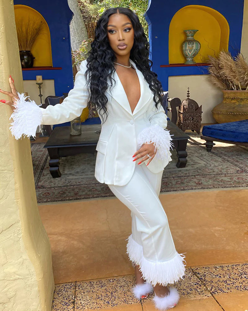 Fluffy Time Pant Set White