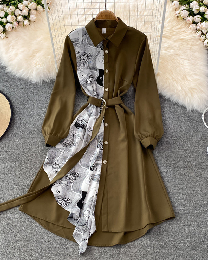 irregular lapel midi dress Army Green ONESIZE