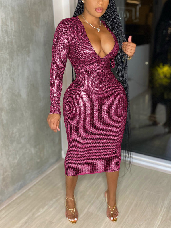 Glitzerndes Kleid mit V-Ausschnitt