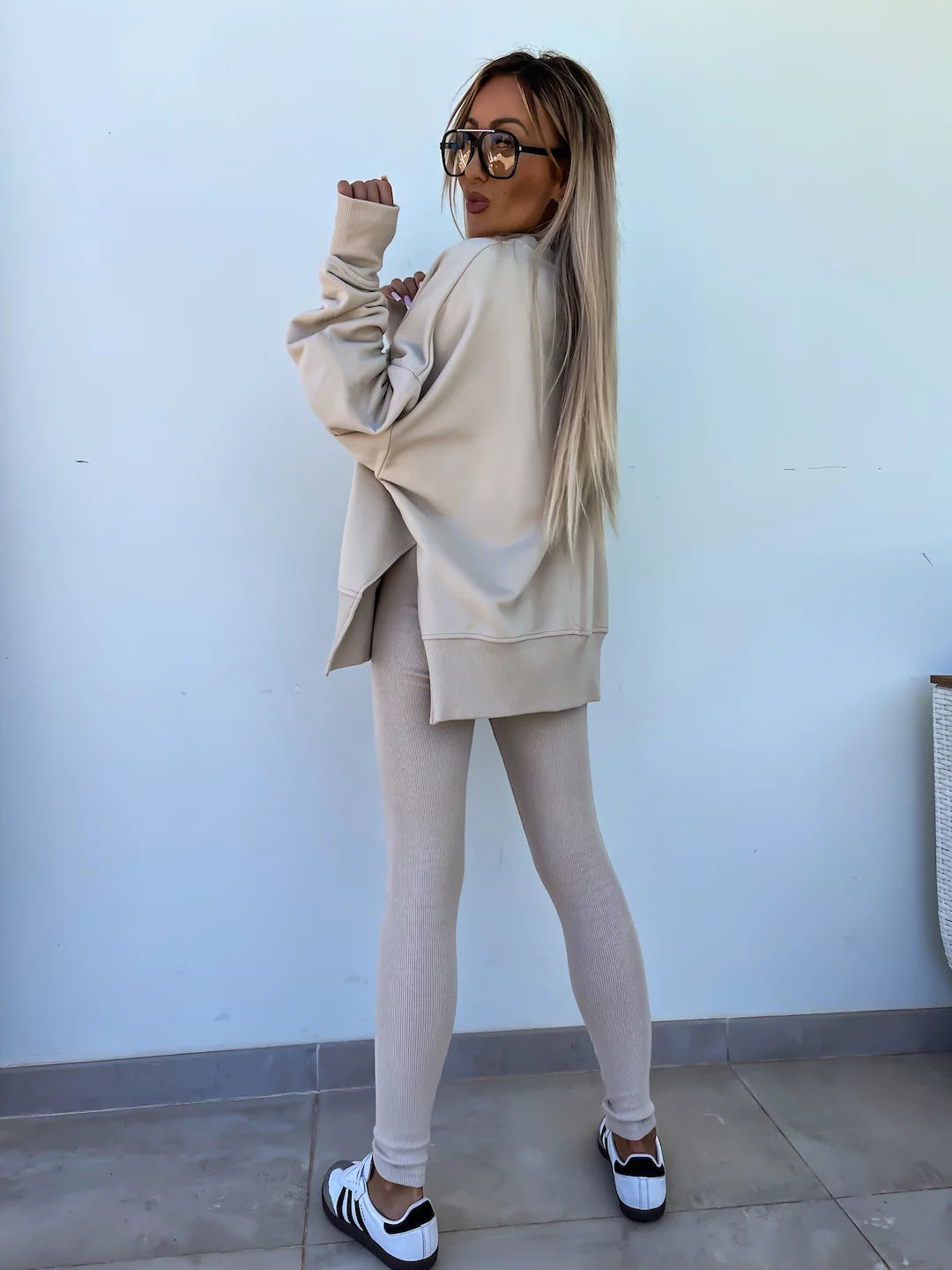 Casual Skinny Pants Loose Sweatshirt Set