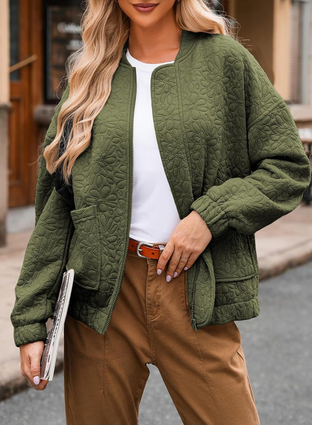 Cardigan Buttoned Jacquard Long Sleeve Jacket Coat