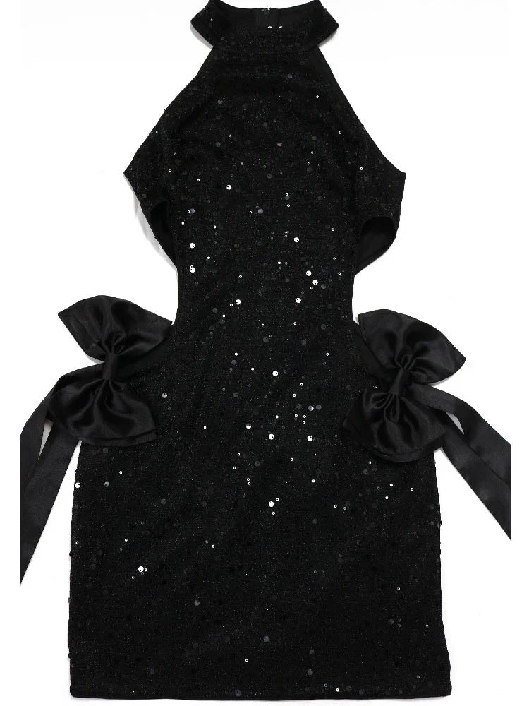 Sequin Cutout With Bow Mini Dress