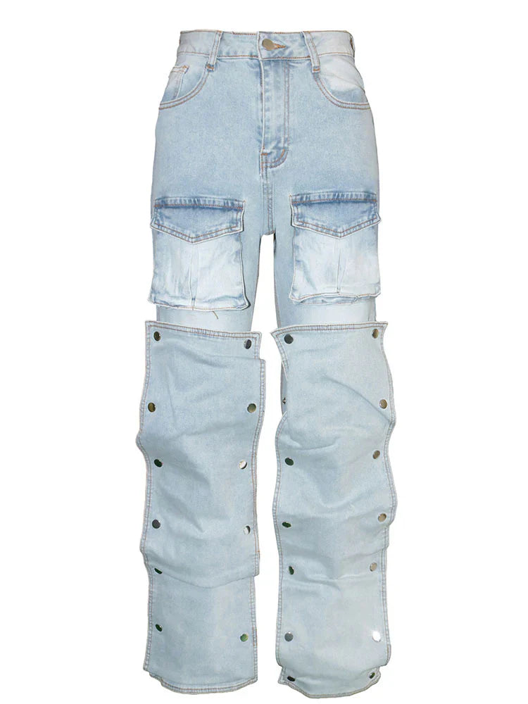 Snap Button Cargo Jeans