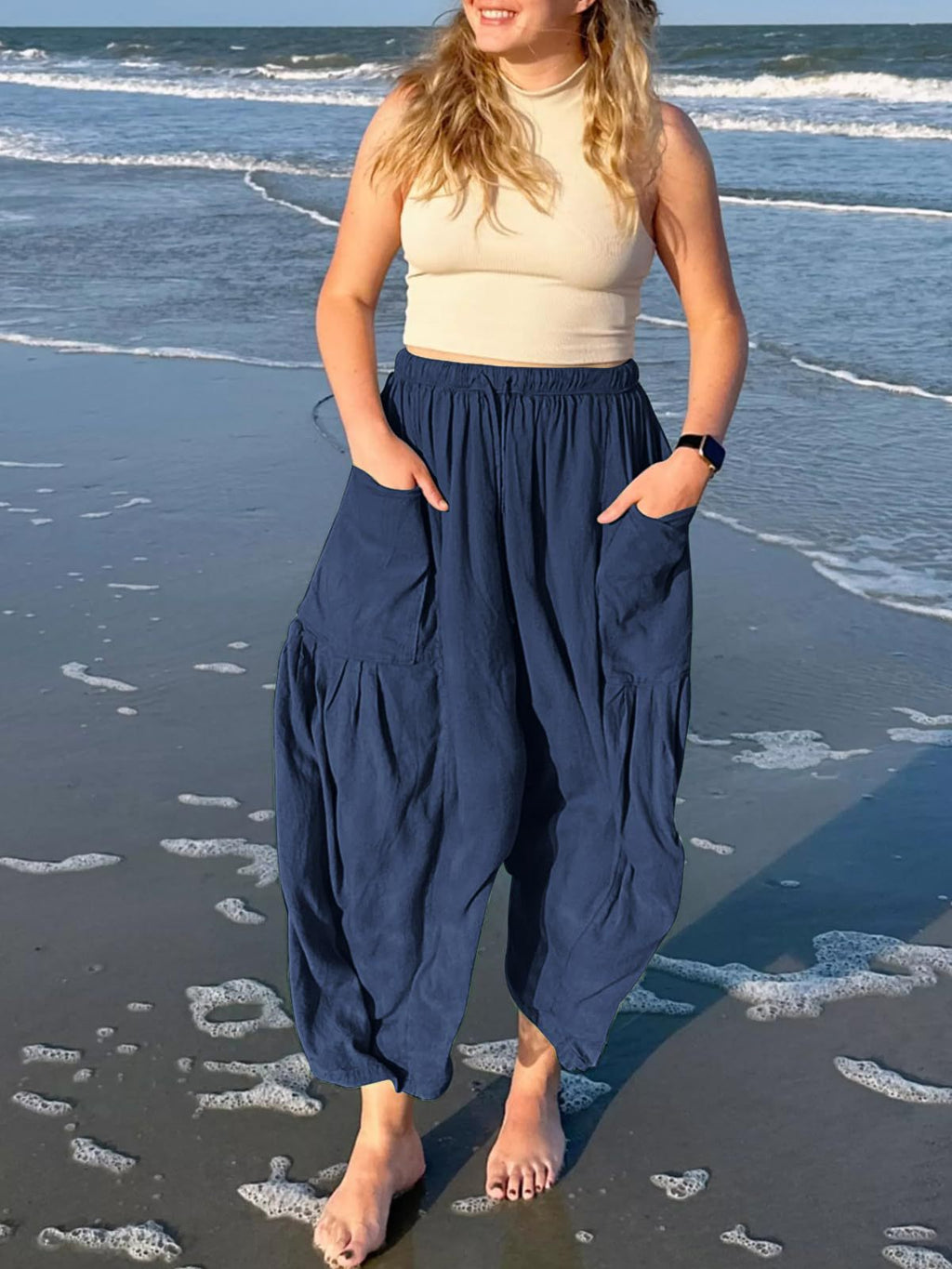 Casual High Waist Cotton Linen Wide Leg Pants
