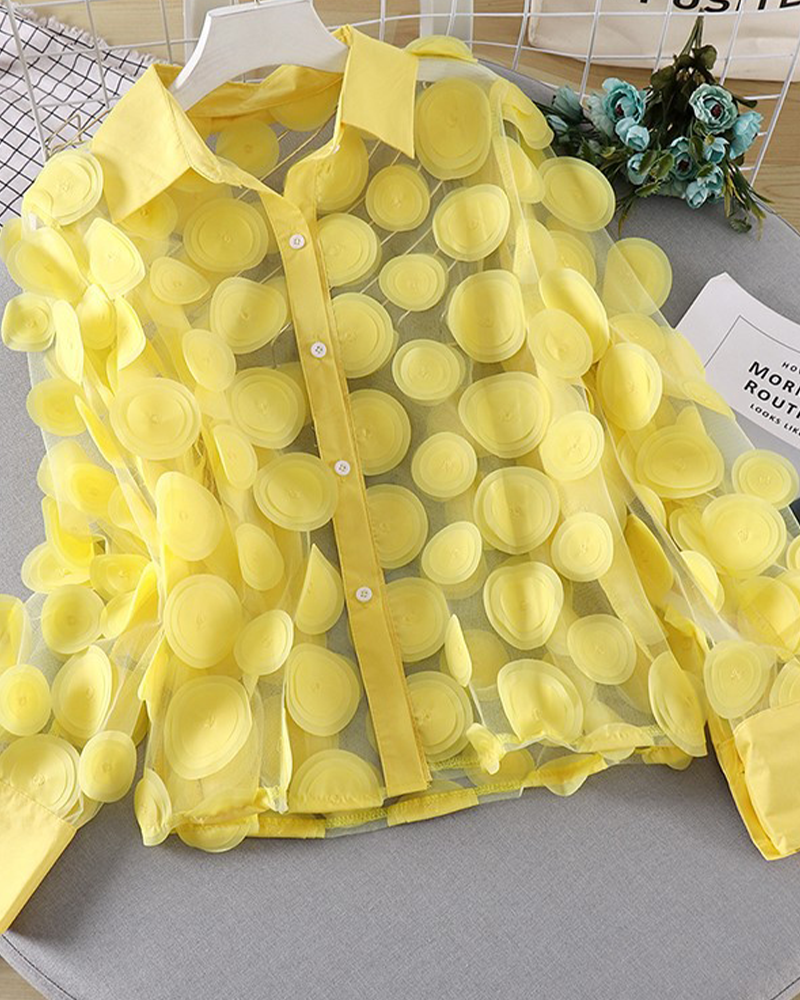 Blooming 3D Chiffon Blouse Yellow