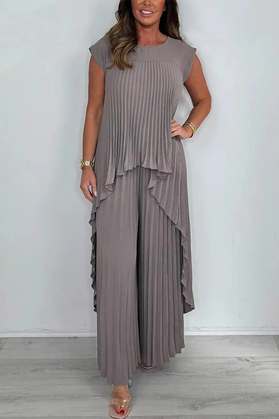 High-Low Pleated Tank Top Pants Sets
