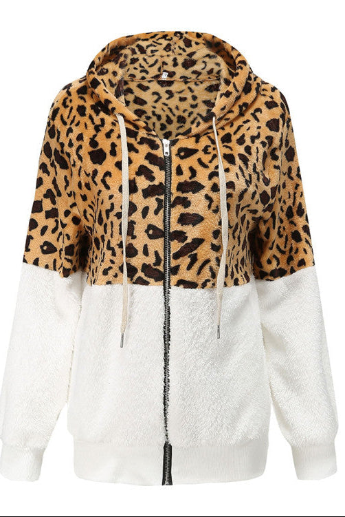 Leopard Print Patchwork Thickened Fleece Sweatshirt