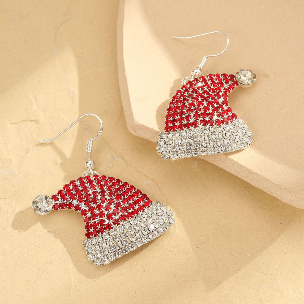 Diamond-Studded Christmas Hat Colored Earrings