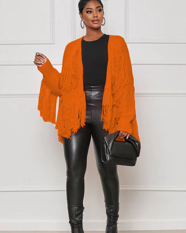 FEELING ALIVE FRINGE CARDIGAN ORANGE