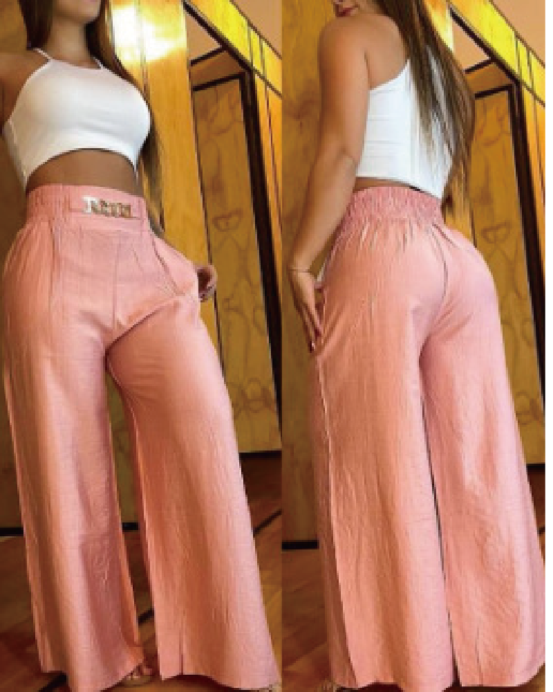 Metallic Graphic Print Pants Pink M