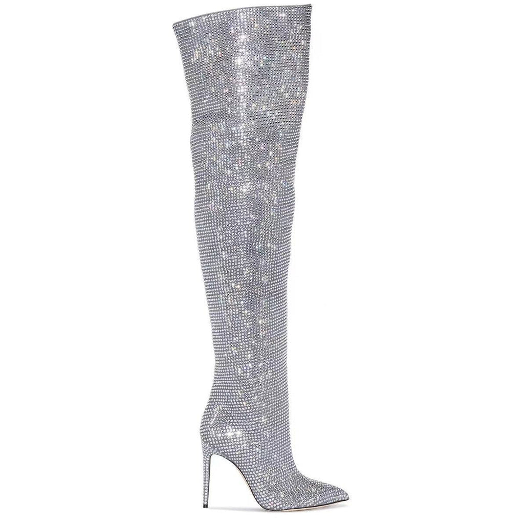 Starry Sky High Heel Rhinestone Knee High Boots