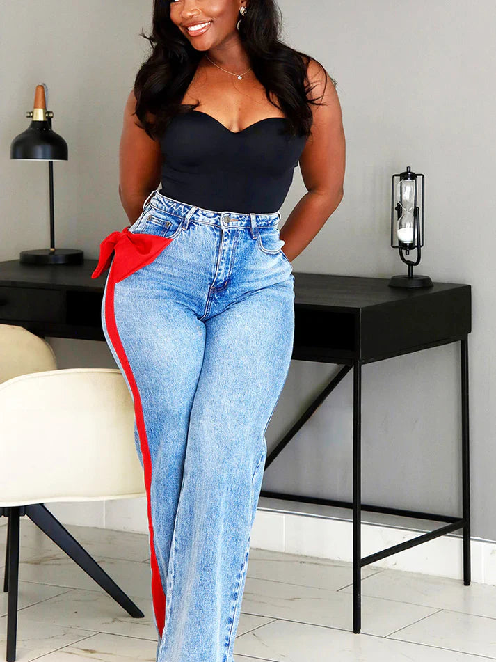 Cute Velvet Bow Jeans
