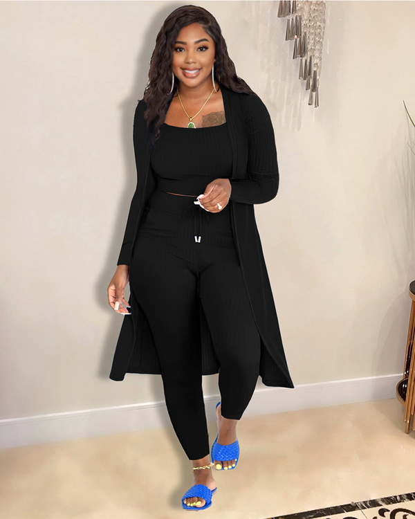 Chile 3PC Cardigan Set BLACK