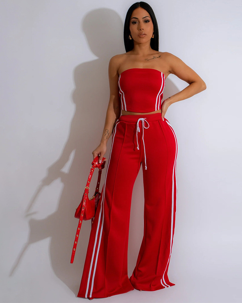 Lined & Cropped Jogger Set Red