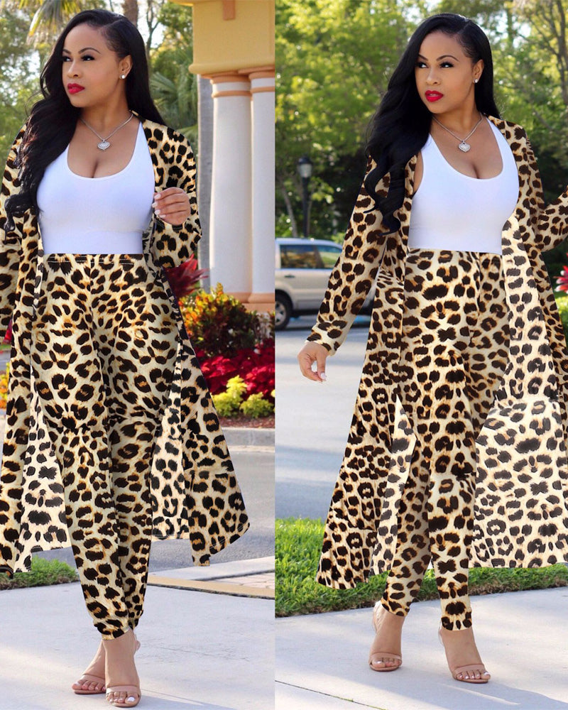 FALL BREEZE CARDIGAN SET LEOPARD