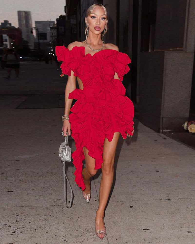 Give Me Attention Ruffle Dress RED