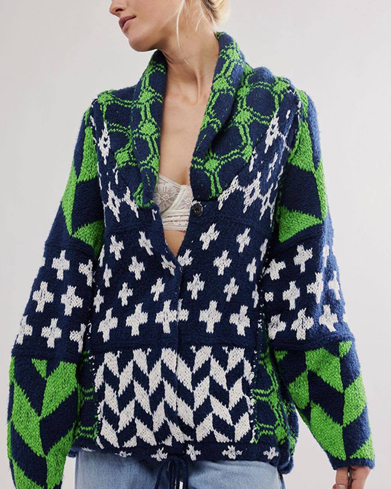 LooseFit Abstract Knit Cardigan