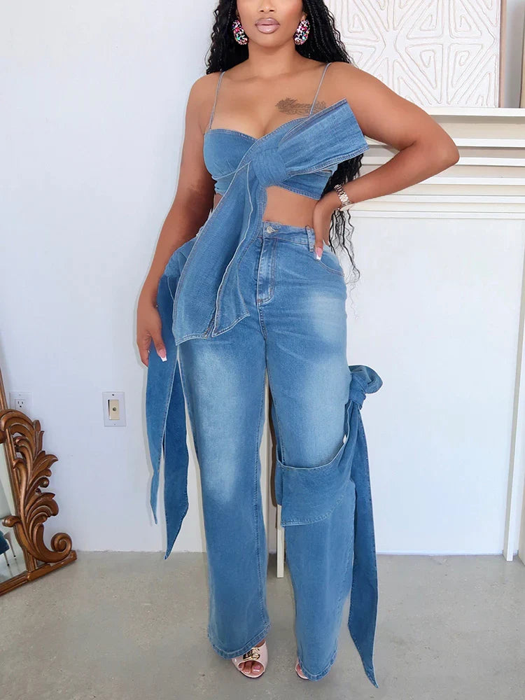 Big Bow Denim Top And Jeans